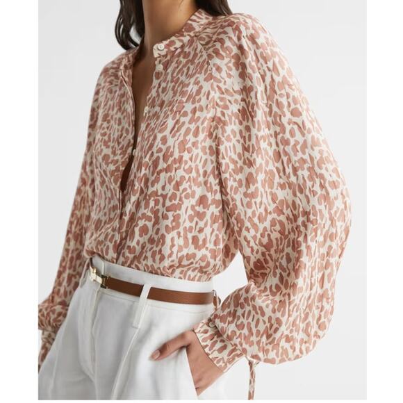 REISS Calla Animal Print Blouse in Neutral NWT 10 M - Picture 2 of 10